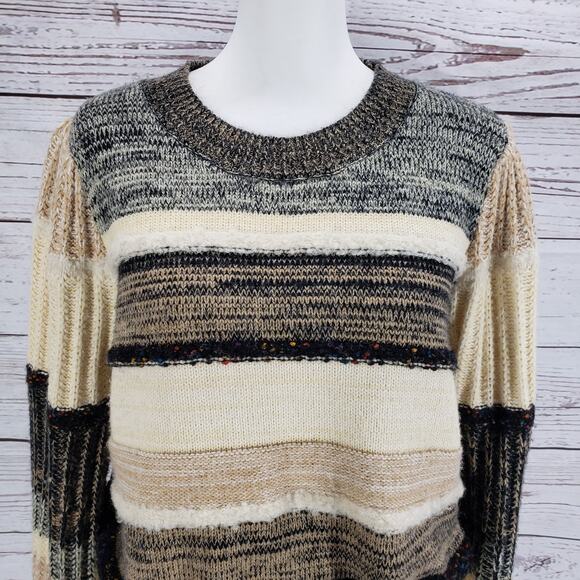 Another Love Wool Blend Striped Bishop Sleeve Pullover Sweater Size Large - Picture 4 of 15
